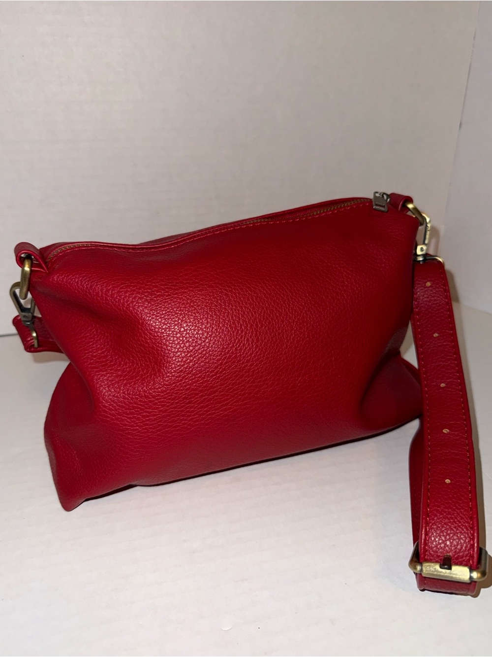 Joy Susan Red Pebbled Leather Crossbody Bag with Gold Hardware